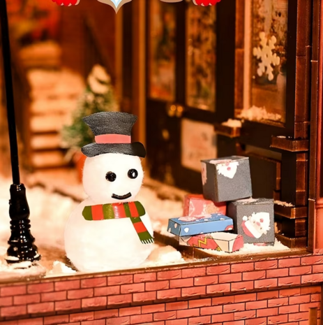 Book Nook - mini 3D wereld - Jolly Christmas Promenade detail met sneeuwpop