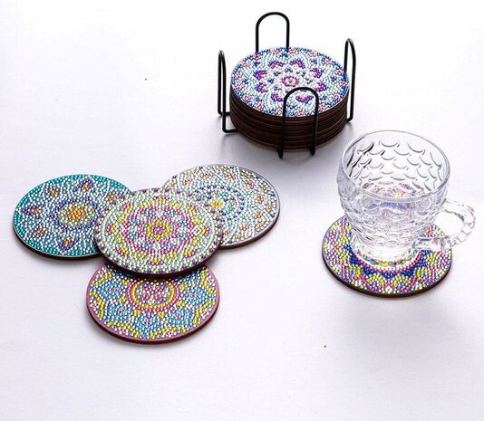 Diamond Painting Onderzetters set van 6 stuks -  Mandala's met glas