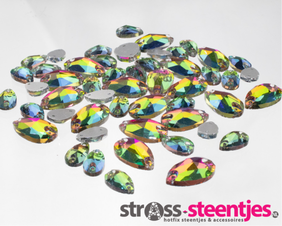 Naaistenen druppel Kleur Rainbow 7x12mm (7576) 9 stuks met logo