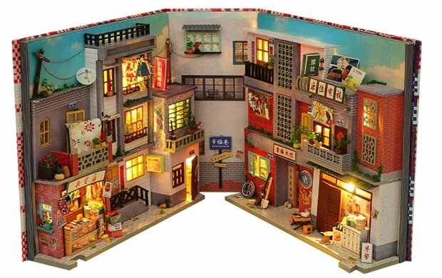 Book Nook - mini 3D wereld - Time Old Alley binnenkant open