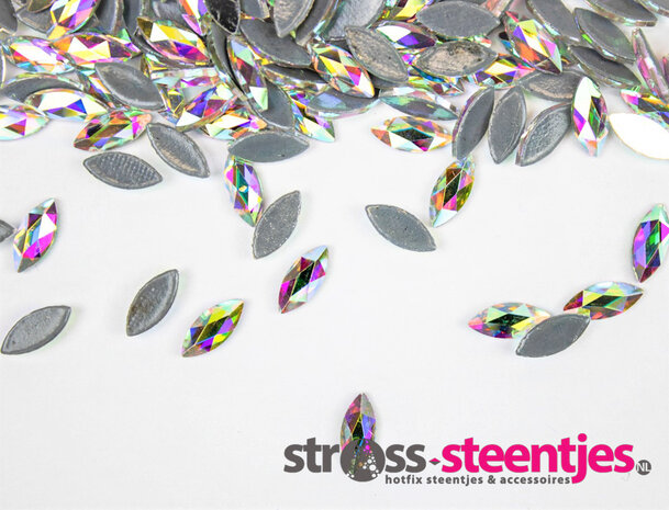 Smal Oog 8 mm Crystal AB Hotfix Rhinestones Superior kwaliteit  met logo