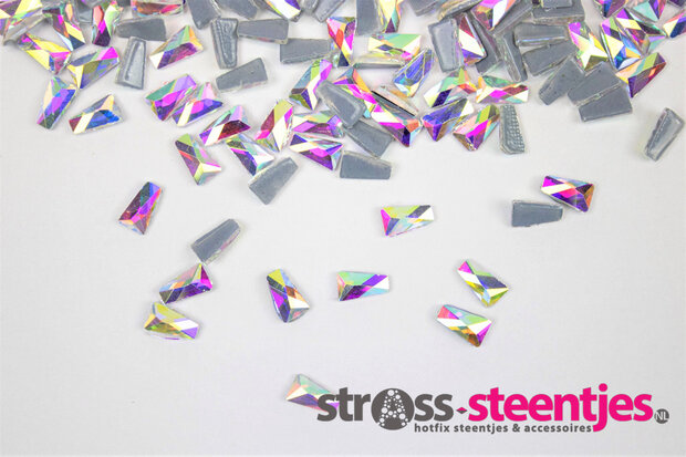 Smalle Trapeze 6 mm Crystal AB Hotfix Rhinestones Superior kwaliteit  met logo