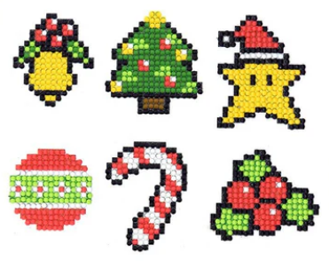 Diamond Painting Stickers - Set Kerstfiguurtjes (o.a. zuurstokje) - 6 stuks per 3 onder elkaar