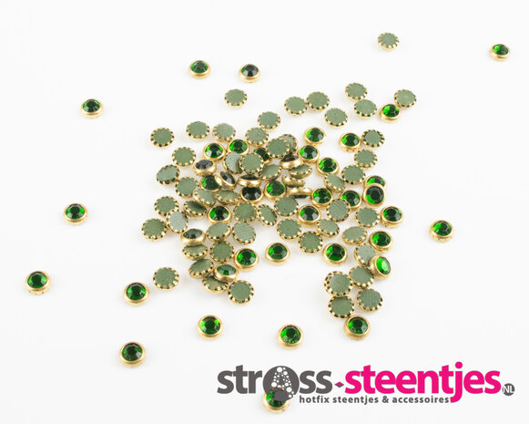 Hotfix Trim SS 16 Kleur Emerald in Gold cup (per 144 stuks) met logo