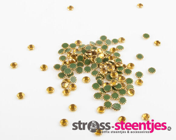 Hotfix Trim SS 16 Kleur Topaz in Gold cup (per 144 stuks) met logo