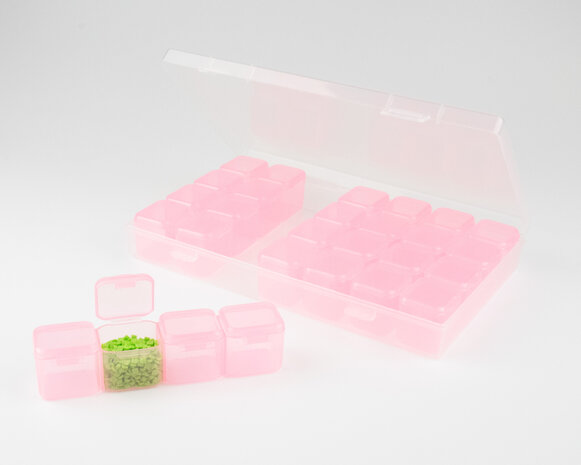 Opbergdoos / sorteerbakje met 28 potjes licht roze