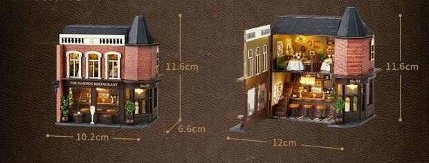 Mini Dollhouse - Corner Restaurant met afmetingen