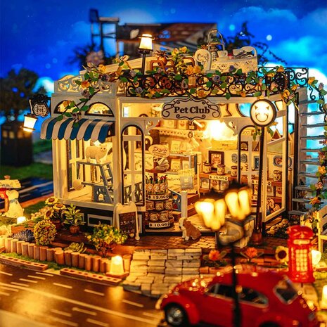 Mini Dollhouse - Shop - Pet Club met verlichting aan