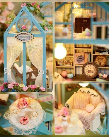 Zelfbouw Mini Dollhouse - tuinkamer - Floral Reverie details interieur