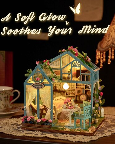 Zelfbouw Mini Dollhouse - tuinkamer - Floral Reverie in het donker