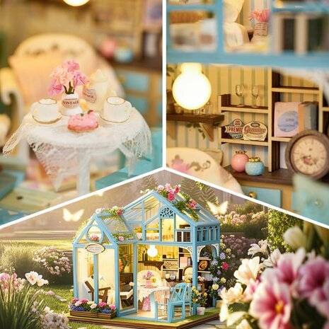Zelfbouw Mini Dollhouse - tuinkamer - Floral Reverie details binnenkant