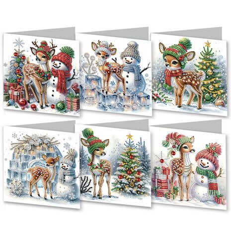 Diamond Painting Kerstkaarten - Set van 6 stuks met Rendiertjes (Partial)