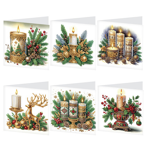 Diamond Painting Kerstkaarten - Set van 6 stuks met Kaarsen (Partial)