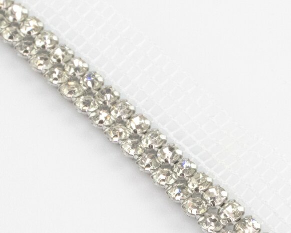 Metal Banding SS20 (5mm) Crystal - Silver Banding 2 rijen met wit gaasband aan 1 kant 