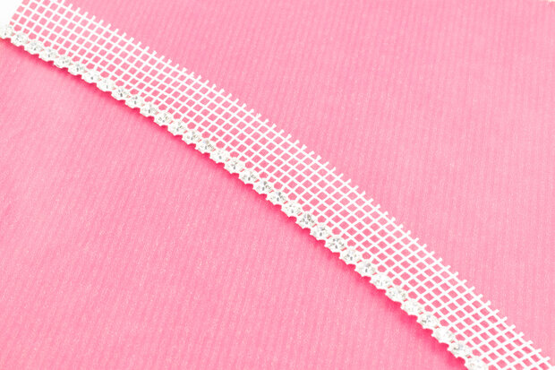 Metal Banding SS12 (3mm) Crystal - Silver Banding 1 rij met wit gaasband aan 1 kant