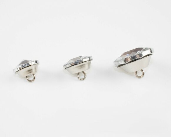 Alle Strass knopen 16 mm, 18 mm en 25 mm crystal zijaanzicht 1