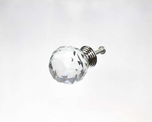 Deurknoppen 30 mm Zilveren voet Kleur Crystal zijaanzicht 1