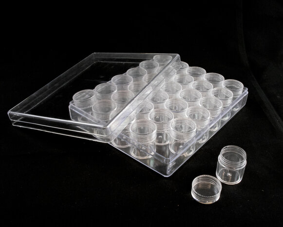 Opbergdoosje / sorteerbakje met 30 potjes hoog 1 potje er naast