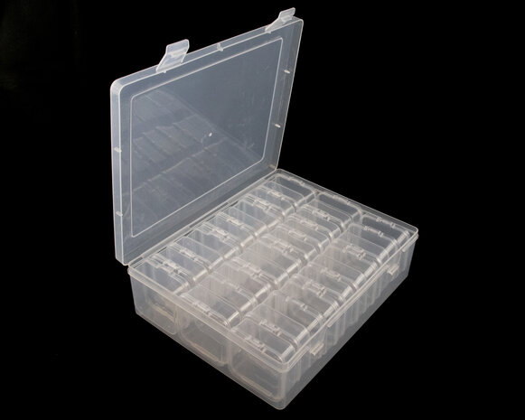 Opbergdoosje met 30 aparte bakjes 17x22.5x6 cm open deksel