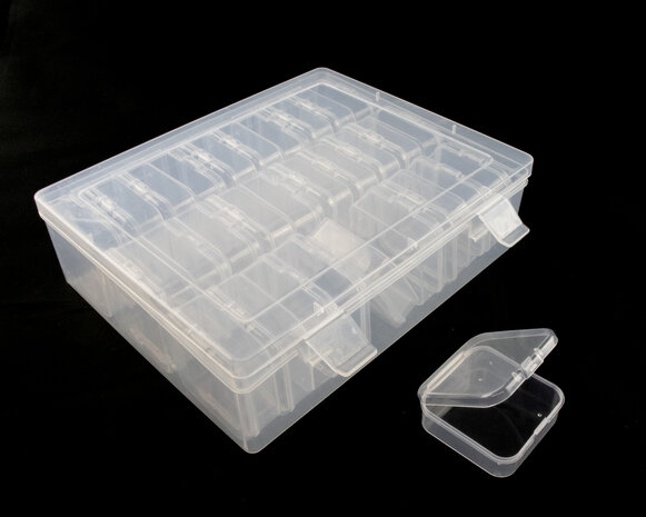 Opbergdoosje met 30 aparte bakjes 17x22.5x6 cm 1 bakje ernaast