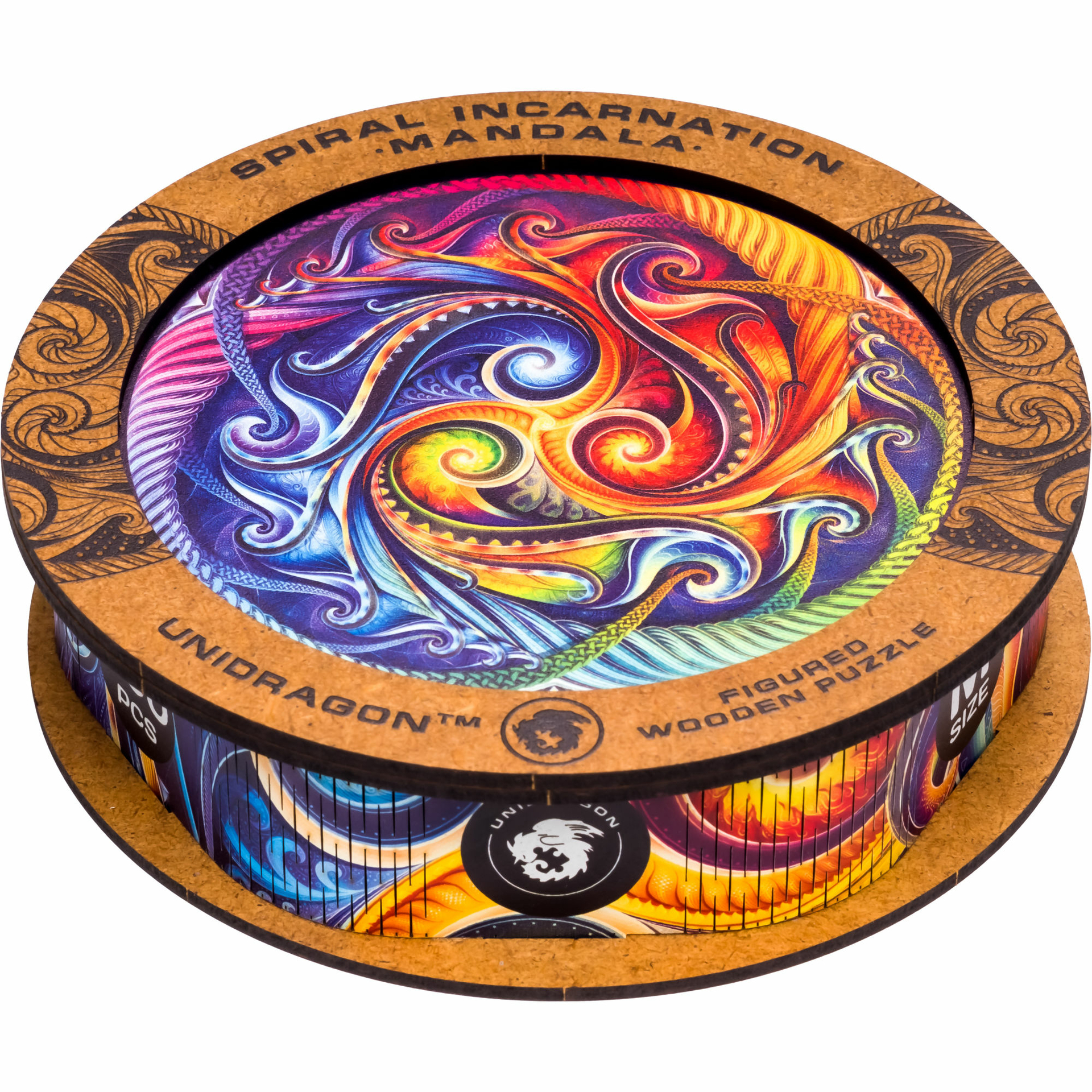 Oost Graan Missionaris Puzzel Mandala Spiral Incarnation / Mandala Spiraal Incarnatie - 200  stukjes - Medium 25cm Unidragon™ - hout