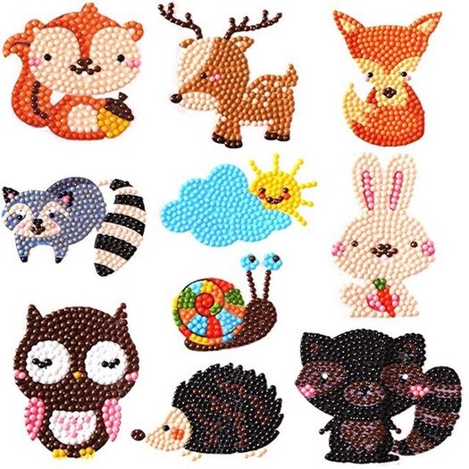 Diamond Painting Stickers Set kleine Bosdiertjes 9 stuks