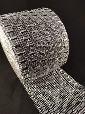 Non hotfix mesh rol Kleur Zilver met rechthoek