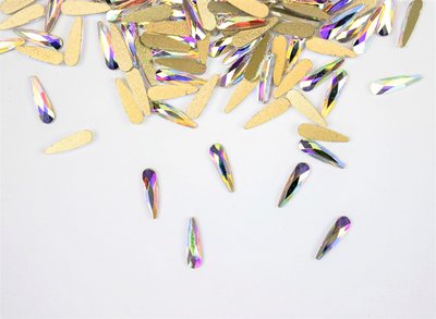 Druppel smal 10 mm Crystal AB Non hotfix Rhinestones figuren Superior Glamour kwaliteit (5007) (per 36 stuks)