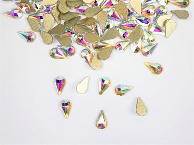 Druppel 5x8 mm Crystal AB Non hotfix Rhinestones figuren Superior Glamour kwaliteit (5009) (per 36 stuks)