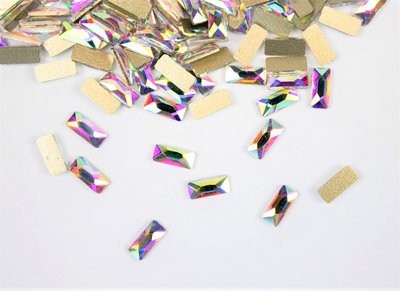 Rechthoek 3x7 mm Crystal AB Non hotfix Rhinestones figuren Superior Glamour kwaliteit (5053) (per 36 stuks)