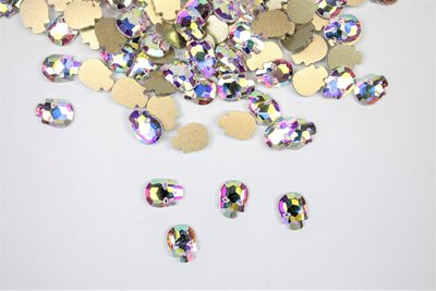 Doodshoofd 8x10 mm Crystal AB Non hotfix Rhinestones figuren Superior Glamour kwaliteit (5092) (per 36 stuks)