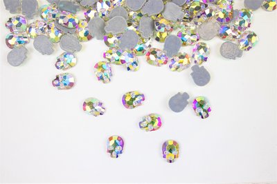 Doodshoofd 8x10 mm Crystal AB Hotfix Rhinestones Figuren Superior kwaliteit (1092)