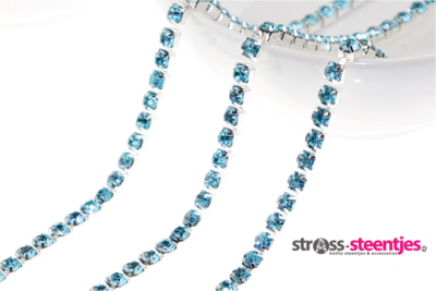 Strassketting 4 mm (SS16) Aquamarine - Silver Cup