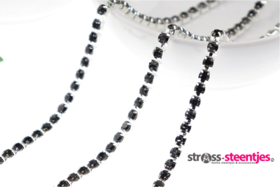 Strassketting 2.8 mm (SS10) Black Diamond - Silver Cup