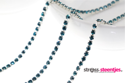Strassketting 2.8 mm (SS10) Blue Zircon - Silver Cup