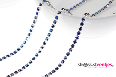 Strassketting 2.8 mm (SS10) Capri Blue - Silver Cup