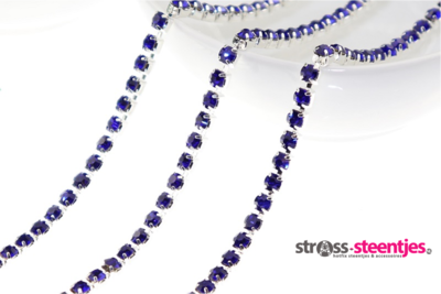 Strassketting 4 mm (SS16) Cobalt - Silver Cup (per meter)