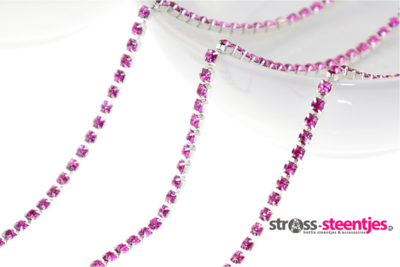 Strassketting 2.8 mm (SS10) Fel Roze - Silver Cup