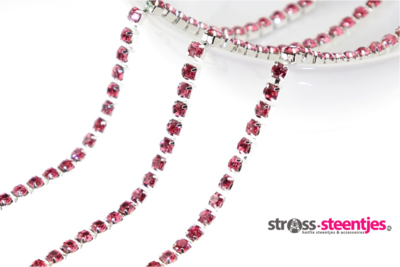 Strassketting 2.8 mm (SS10) Indian Pink - Silver Cup