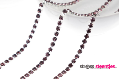 Strassketting 2.8 mm (SS10) Light Amethyst - Silver Cup (per meter)