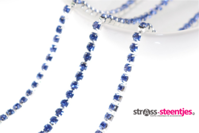 Strassketting 2.8 mm (SS10) Light Sapphire - Silver Cup