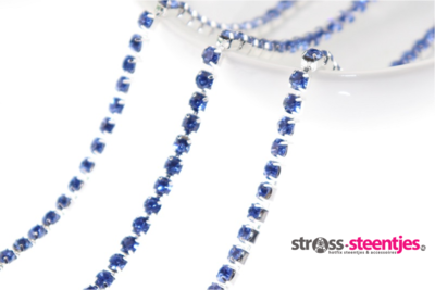 Strassketting 2.8 mm (SS10) Light Sapphire - Silver Cup (per meter)