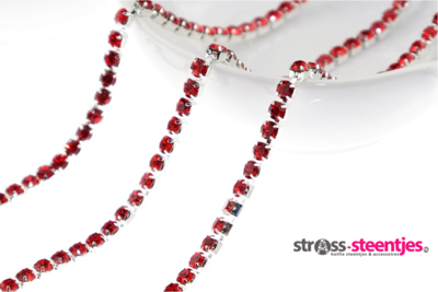 Strassketting 4 mm (SS16) Light Siam - Silver Cup