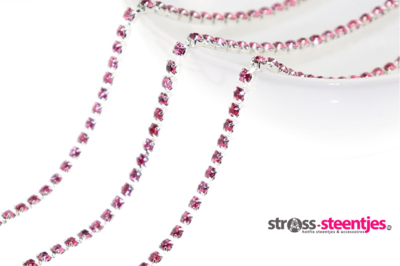 Strassketting 2.8 mm (SS10) Rose - Silver Cup (per meter)