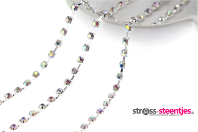 Strassketting 4 mm (SS16) Crystal AB - Silver Cup