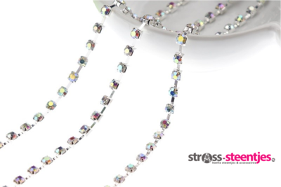 Strassketting 4 mm (SS16) Crystal AB - Silver Cup (per meter)