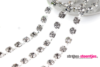 Strassketting 8 mm (SS40) Crystal - Silver Cup (per meter)