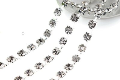 Strassketting 8 mm (SS38) Crystal - Silver Cup (per meter)