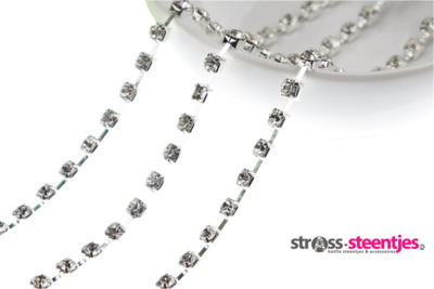 Strassketting 4 mm (SS16) Crystal - Silver Cup