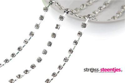 Strassketting 4 mm (SS16) Crystal - Silver Cup (per meter)